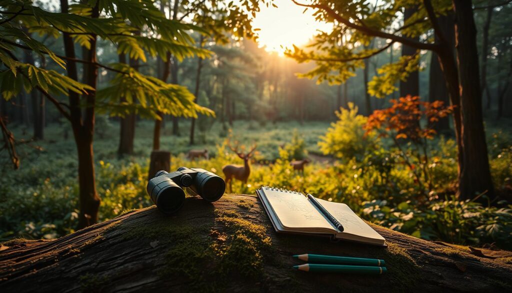 Las i dziwkie zwierzęta podczas obserwacji przyrody